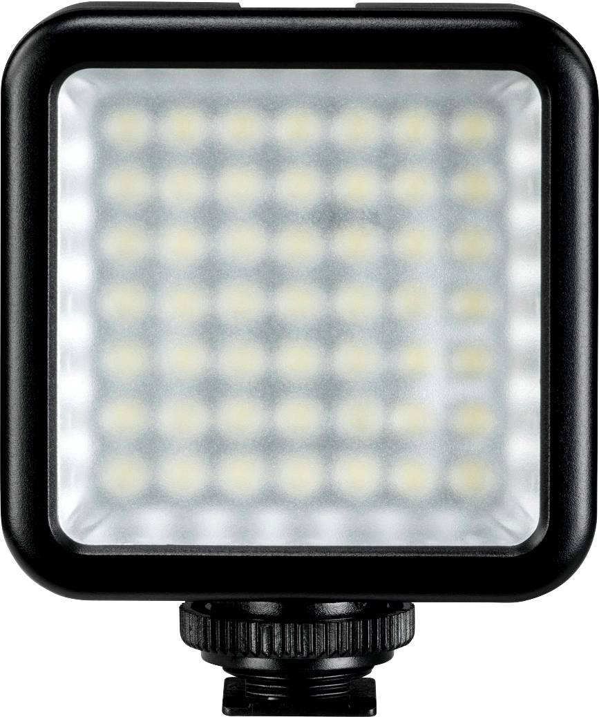 Un'illuminazione LED rettangolare con cornice nera e 49 lampade LED, particolarmente adatta per l'illuminazione fotografica.