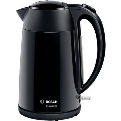 Bollitore elettrico nero Bosch, modello DesignLine, su sfondo bianco.