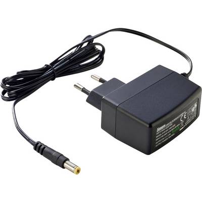 Alimentatore nero con spina europea e cavo di alimentazione. Dispone di un connettore a innesto. Adatto per apparecchiature elettriche.