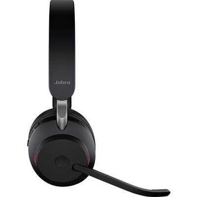 Un auricolare nero Jabra con braccio microfono, utilizzabile per comunicazioni telefoniche o informatiche.