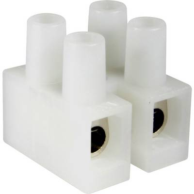 Due connettori bianchi in plastica con tre fori simmetricamente disposti in alto per i collegamenti dei cavi elettrici.