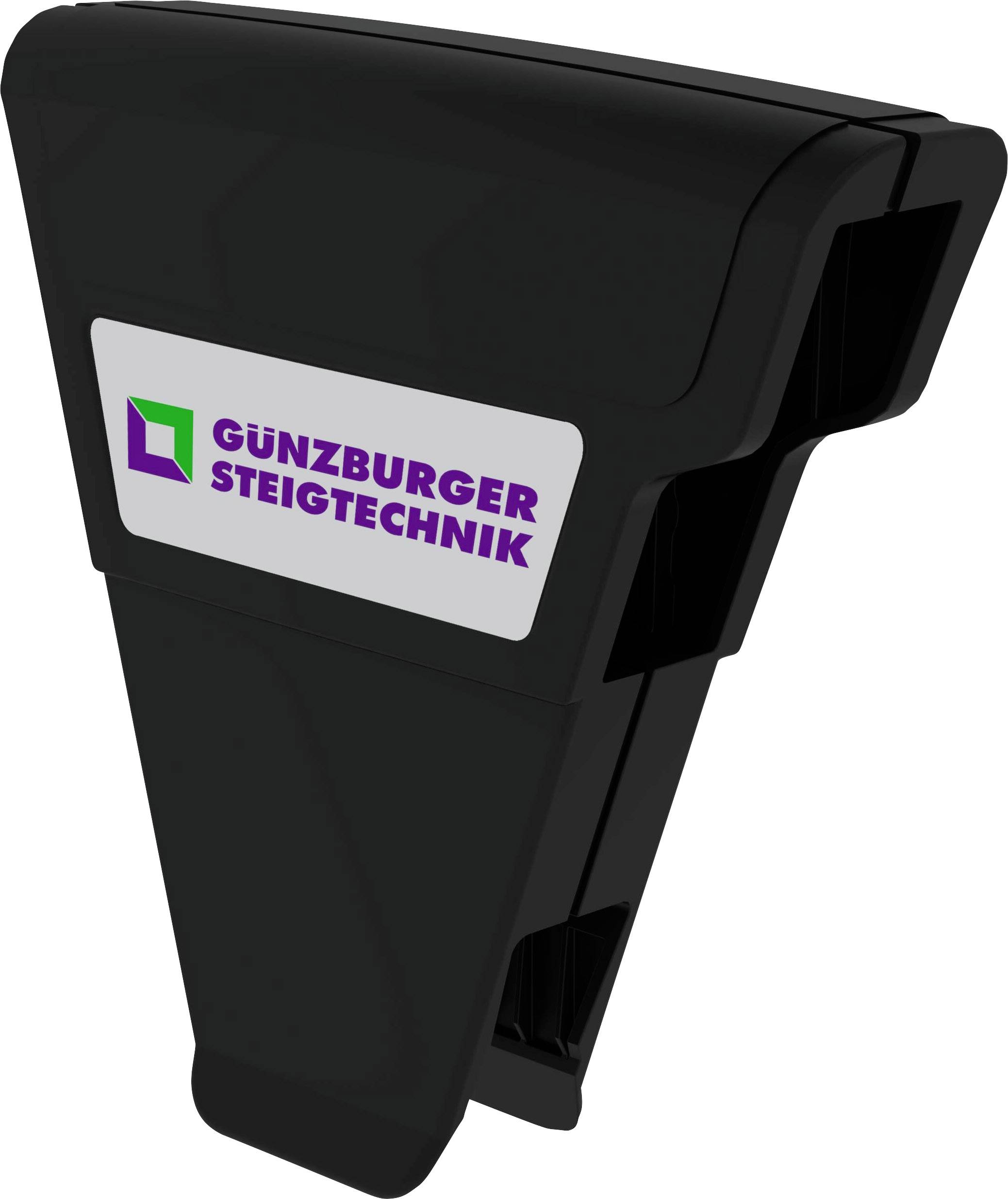 Una copertura nera per componenti con il logo 'GÜNZBURGER STEIGTECHNIK' in viola su uno sfondo grigio.