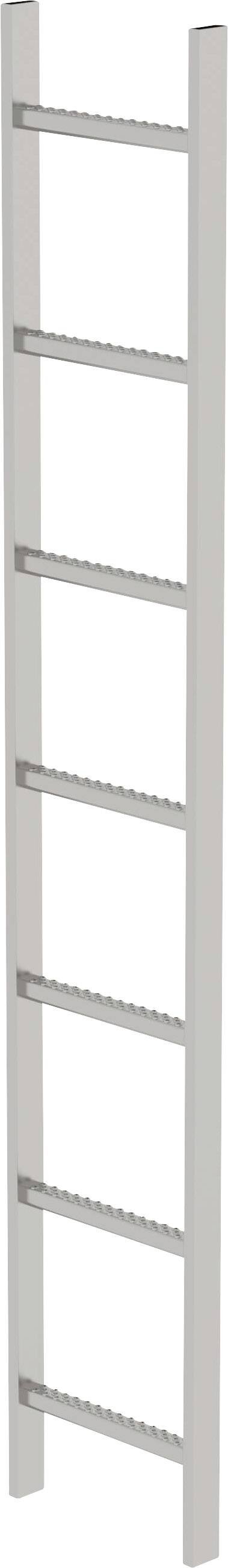 Una semplice scala in legno dritta con sette pioli, che si sviluppa verticalmente verso l'alto.