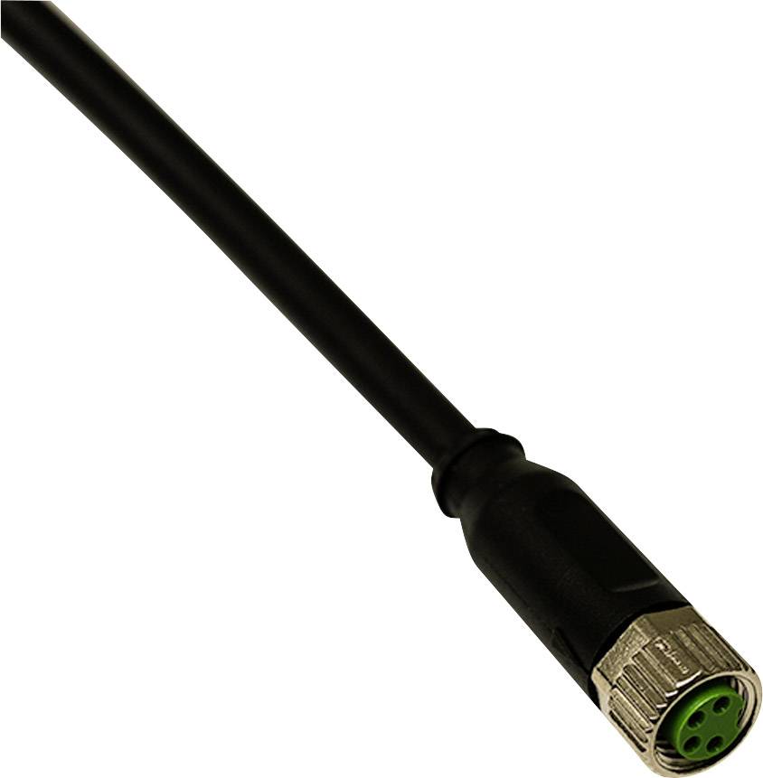 Cavo con connettore nero tondo in plastica e nucleo interno verde, per connessioni elettriche. Adatto per applicazioni industriali.