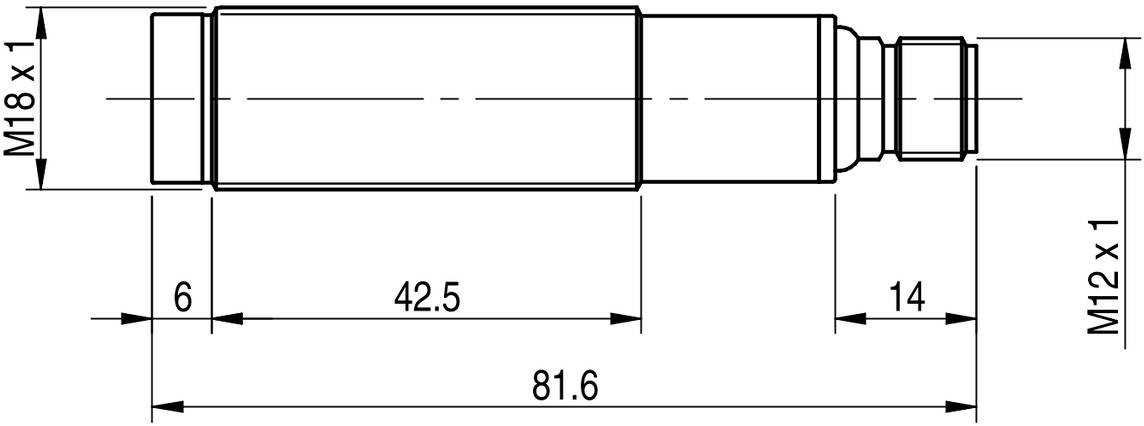 Disegno tecnico di un oggetto cilindrico con indicazioni di lunghezza: totale 81,6 mm, parte principale 42,5 mm. Filettatura M18 x 1 e M12 x 1.