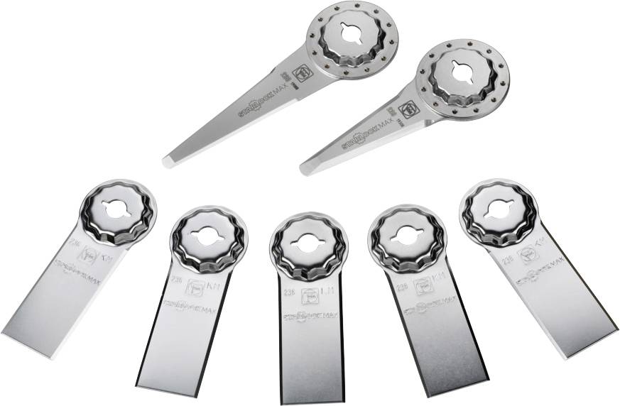 Lame per seghe metalliche e frese di varie forme, disposte per utensili da macchina, su sfondo bianco.