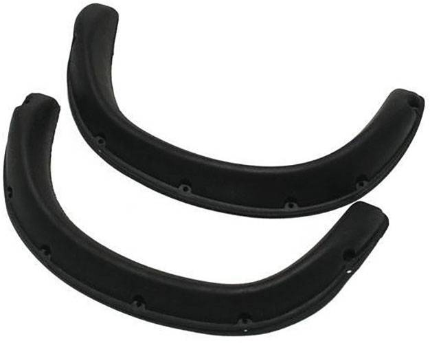Due parti curve di plastica nera, probabilmente utilizzate come protezione o copertura, sono posizionate una accanto all'altra su uno sfondo bianco.