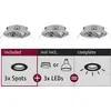 'Tre faretti da soffitto con avvertenza: include 3 spot. Non inclusi: 3 LED o 3 luci. Completo: compresi LED e spot.'