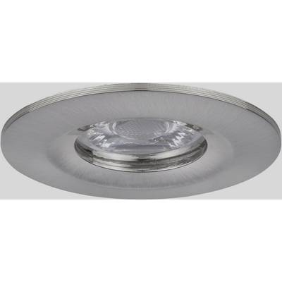 Faretto da incasso con cornice circolare argentata e vetro trasparente al centro, ideale per l'illuminazione di interni in ambienti moderni.