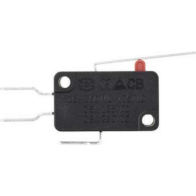 Un microinterruttore nero con leve metalliche e specifiche tecniche stampate, tra cui '16A 250VAC' e '125VAC'.