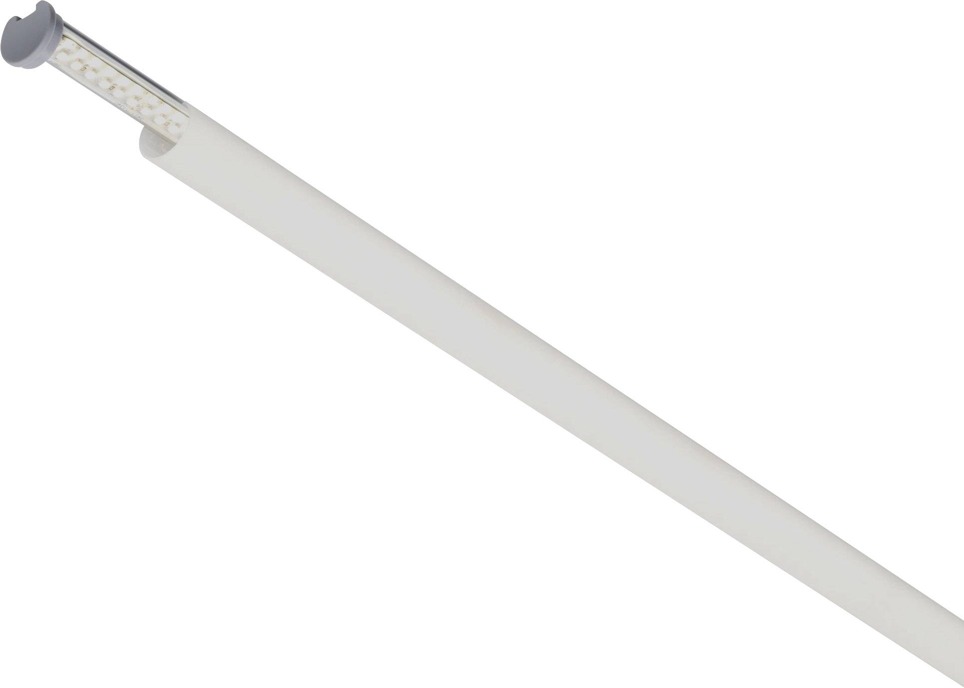 Barra luminosa LED bianca dal design sottile e allungato, con più sorgenti luminose su un lato.