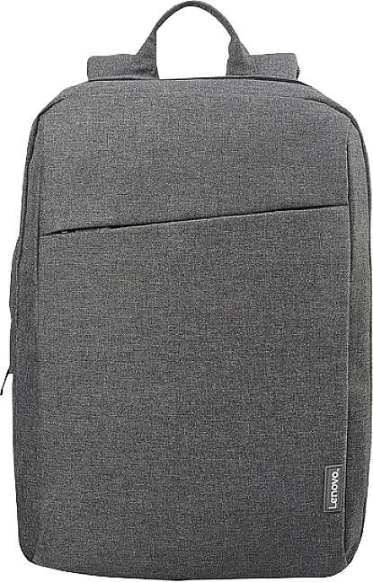 Zaino grigio Lenovo, dal design sottile, comunemente utilizzato per trasportare laptop e oggetti quotidiani.