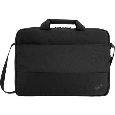 Borsa per laptop nera con manico e tracolla. Design minimale, adatta per lavoro e viaggi.