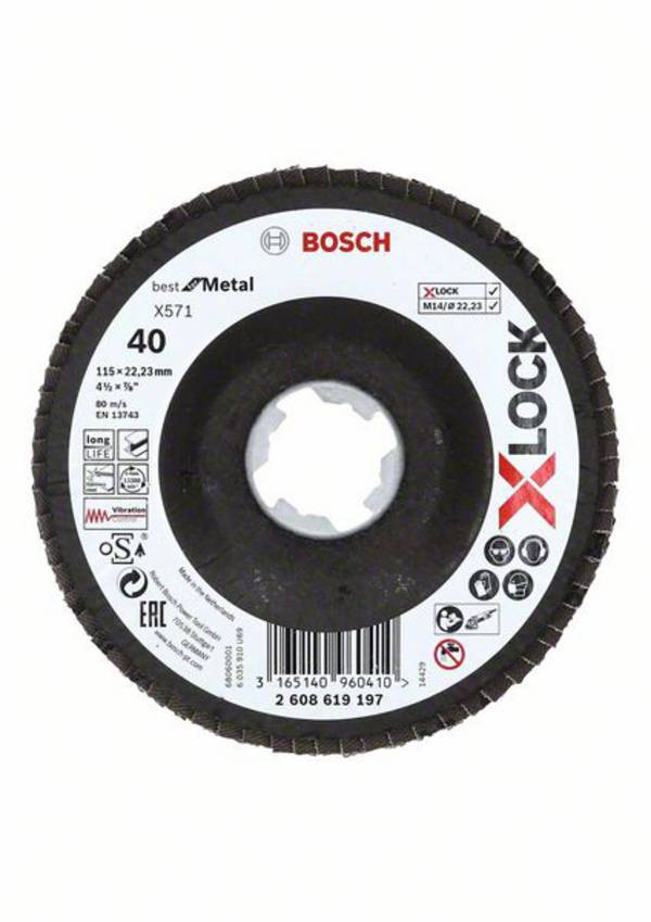 Bosch Accessories 2608619197 disco a lamelle Diametro 115 mm Dimensione dei grani=40 1 pz.