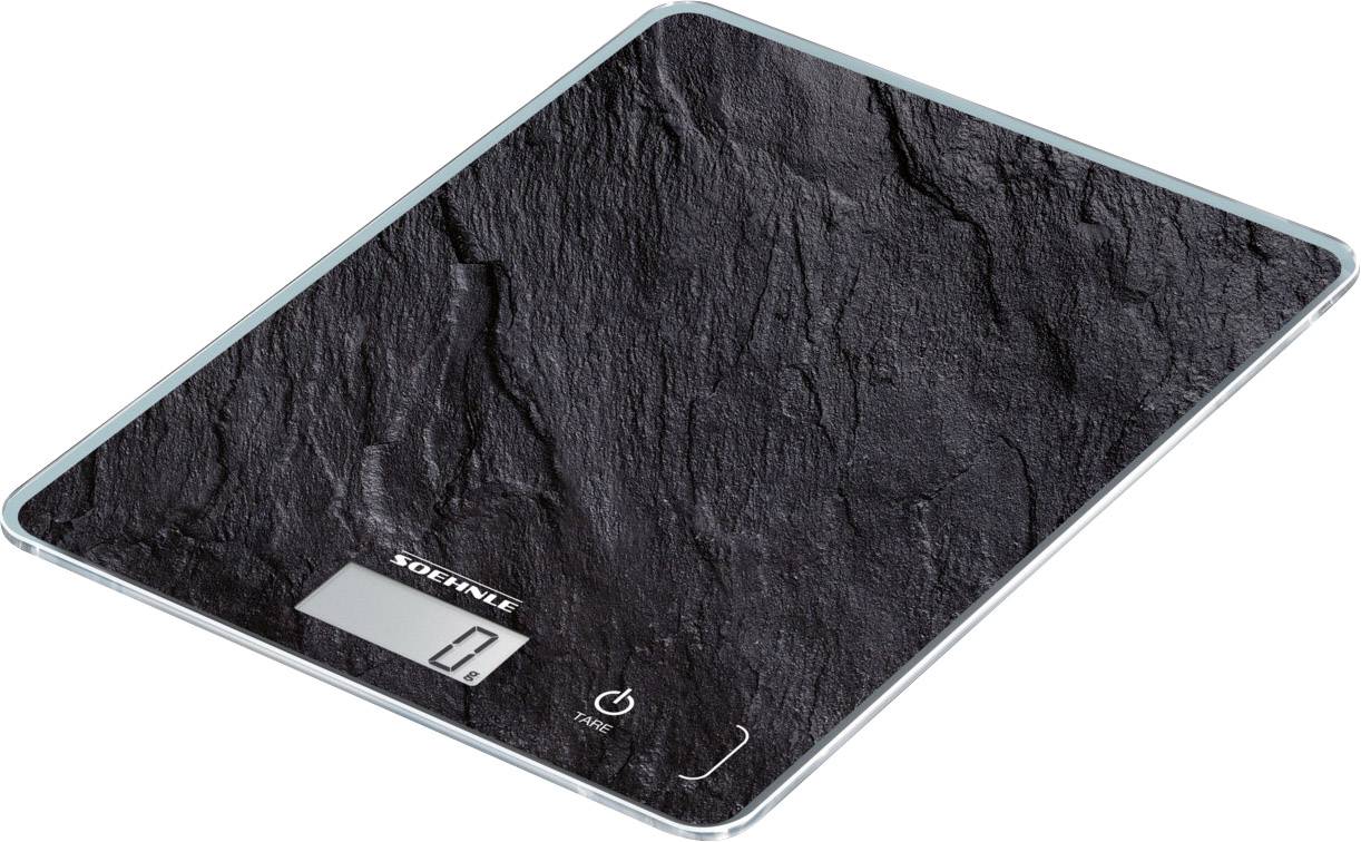 Bilancia digitale da cucina con superficie nera e display essenziale, che mostra il peso in grammi.