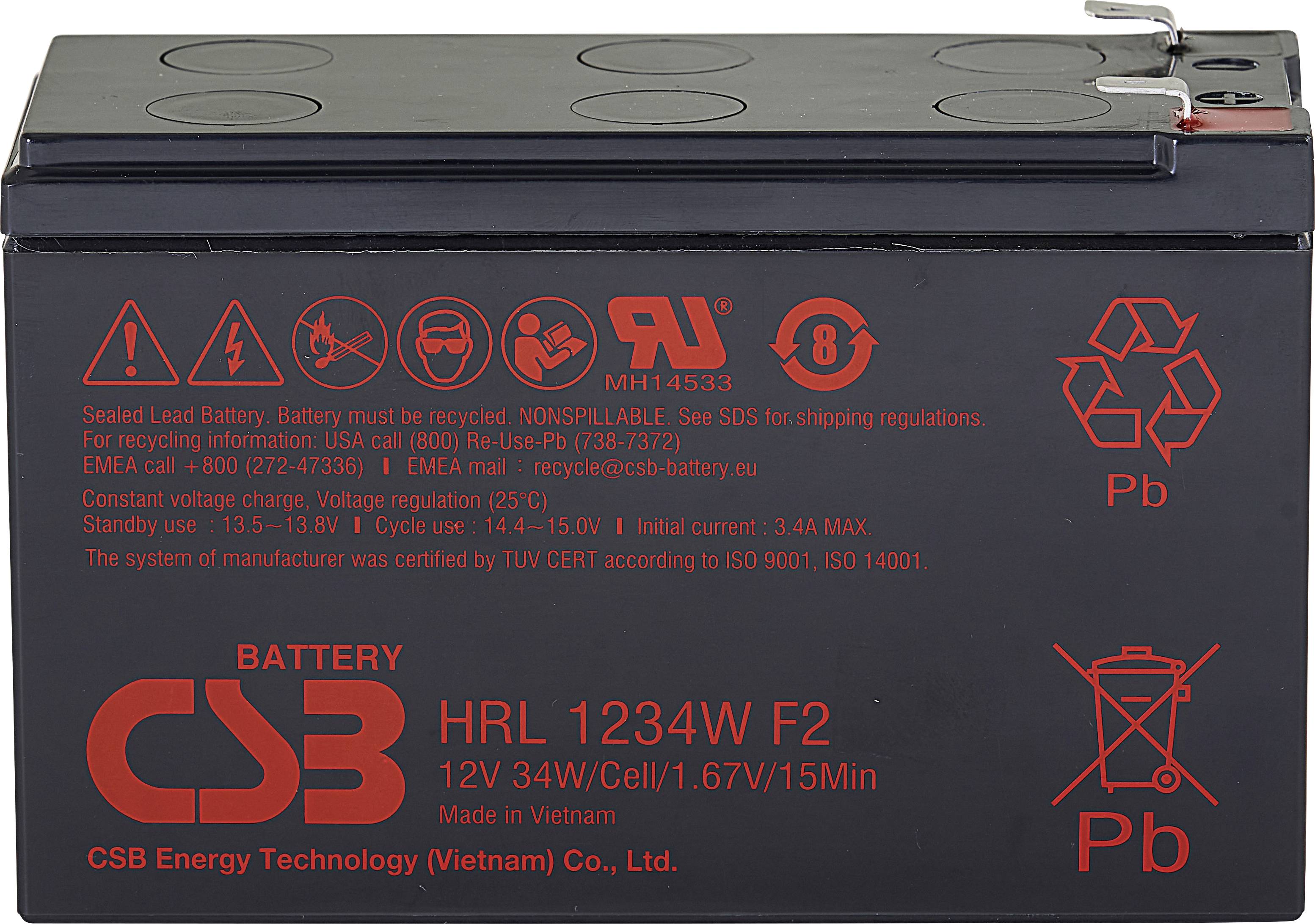 HRL1234W - Batteria Long Life CSB HRL1234W F2 al piombo per UPS e allarmi 12V  9Ah con connettori Faston - CSB