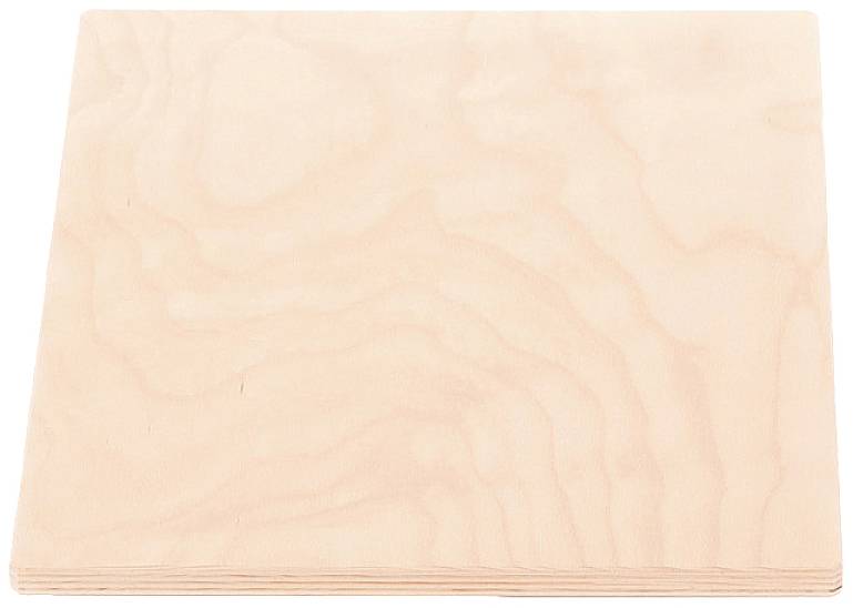 Un pezzo quadrato di compensato con venature visibili sulla superficie.
