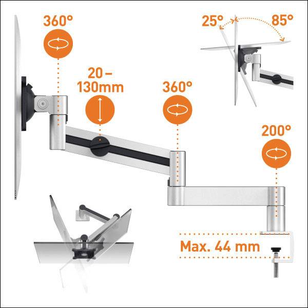 Durable 508323 Supporto da tavolo per monitor 1 Display: (s) 53,3 cm (21") - 96,5 cm (38") Argento Ruotabile, Girevole, -12