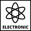 Simbolo di un atomo con la parola ELECTRONIC sotto, rappresentazione per prodotti o servizi elettronici.