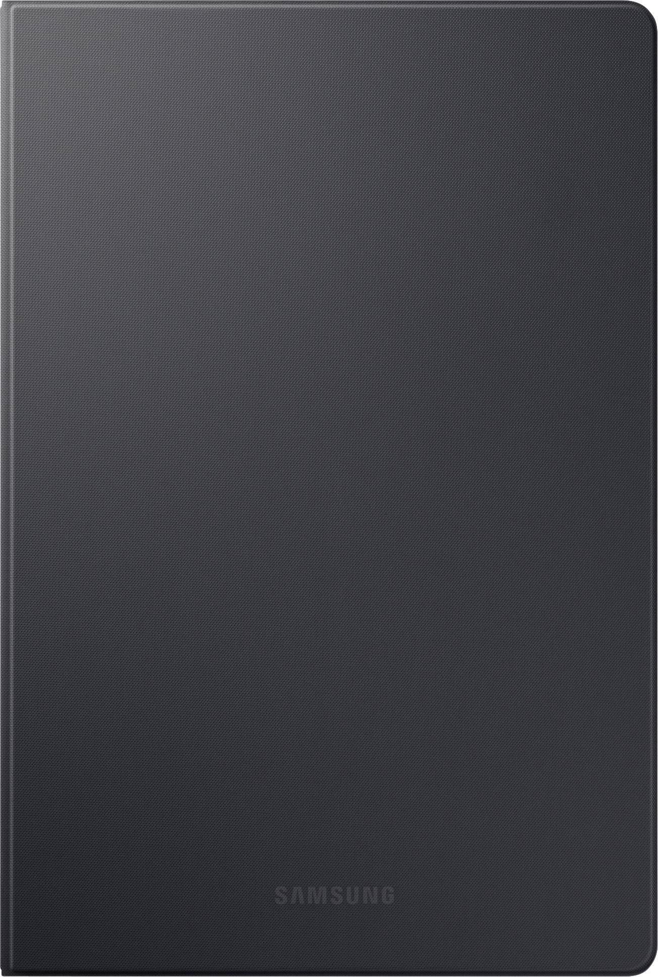 Un tablet Samsung nero con cover chiusa, design minimalista.