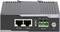 Iniettore PoE+ industriale Gigabit con due porte Ethernet 'PoE Out' e 'DATA', nonché connessioni di alimentazione 'V+', 'V-' e 'DC IN'.