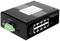 'Un switch PoE Gigabit a 8 porte con porte Ethernet e un connettore di alimentazione verde, per la connessione e l'alimentazione dei dispositivi.'