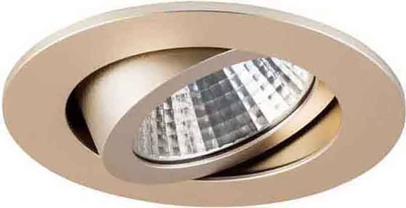Faretto da incasso con cornice liscia color argento. Anello interno regolabile con riflettore scanalato per un'illuminazione mirata.