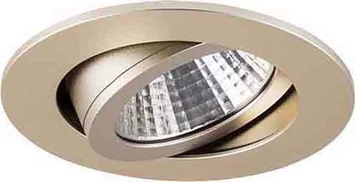 Faretto da incasso a soffitto in metallo con corpo illuminante orientabile e riflettente. Adatto per illuminazione mirata.