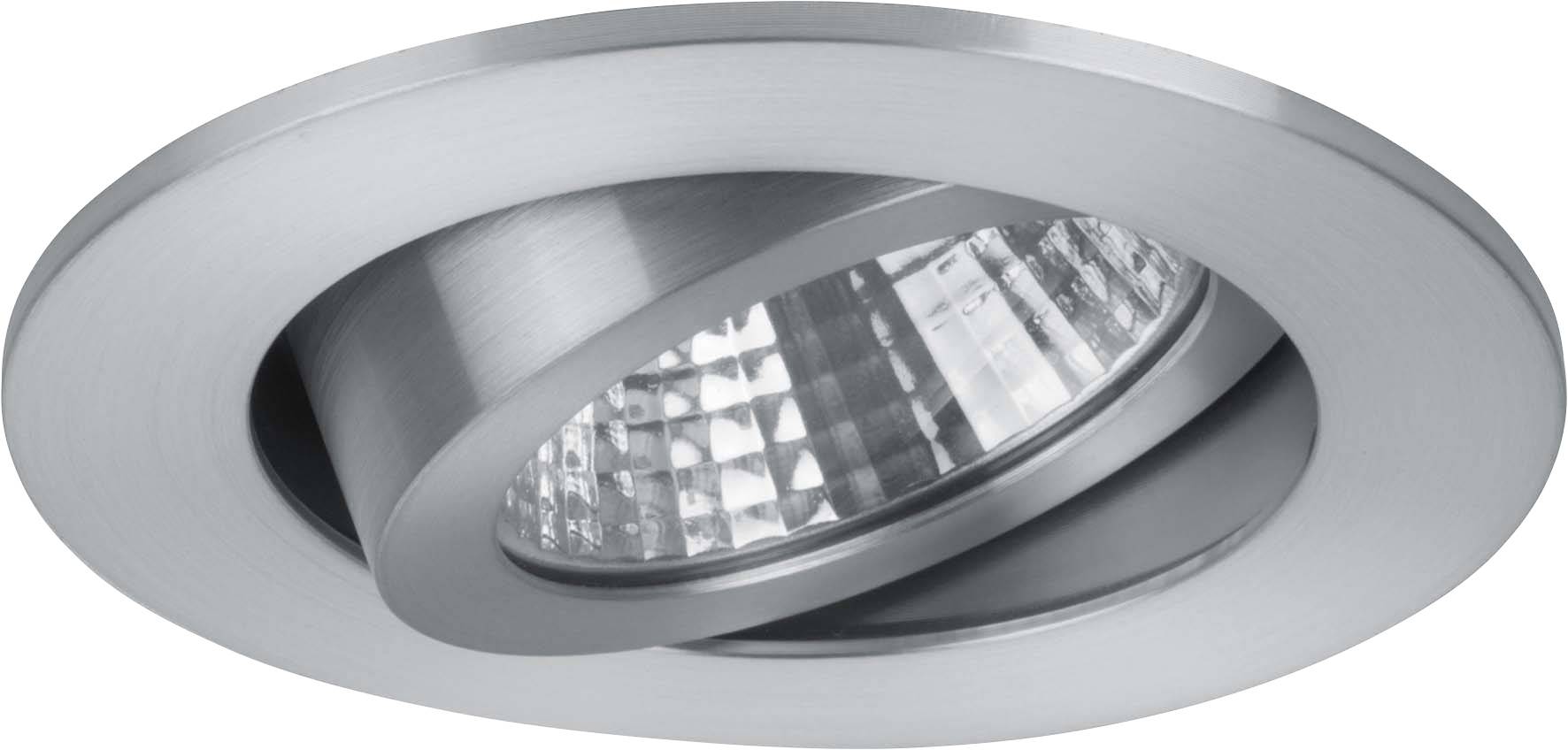 Plafoniera tonda in argento, orientabile, con lente sfaccettata che offre un aspetto moderno ed elegante.