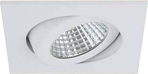 Faretto da incasso con cornice bianca e lente riflettente montato in un soffitto.