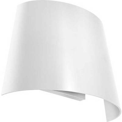 Una lampada da parete bianca, curva, dal design moderno, che serve per l'illuminazione indiretta degli interni.