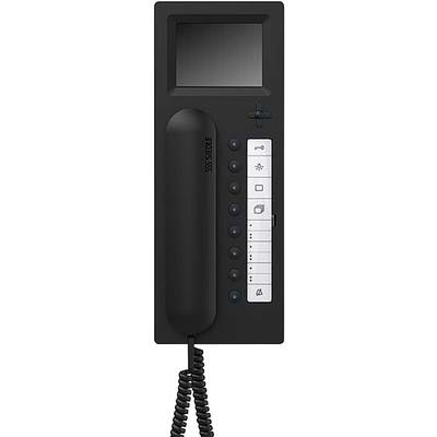 Dispositivo vivavoce nero con ricevitore, tastiera e piccolo display in alto. Serie 7 Siedle stampato.