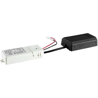 Un trasformatore elettronico bianco e nero con cavi che collegano due involucri rettangolari.