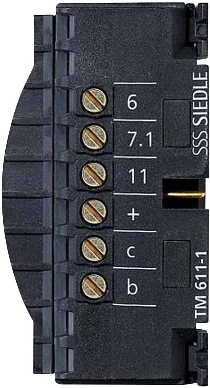 Un connettore elettrico nero con sei contatti a vite, contrassegnato con numeri e lettere da '6' a 'b'.