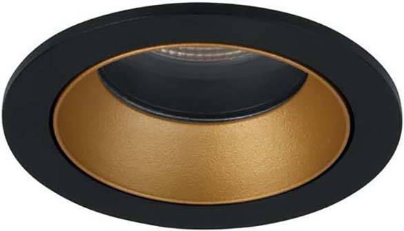 Faretto da incasso con bordo nero e superficie interna color bronzo, adatto per illuminazione d'interni moderna.