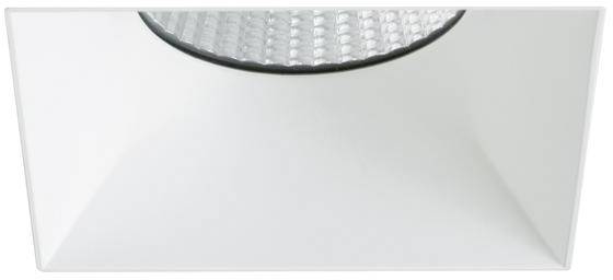 Faretto da incasso con cornice quadrata bianca e sorgente luminosa a LED, idoneo per illuminazione d'interni.