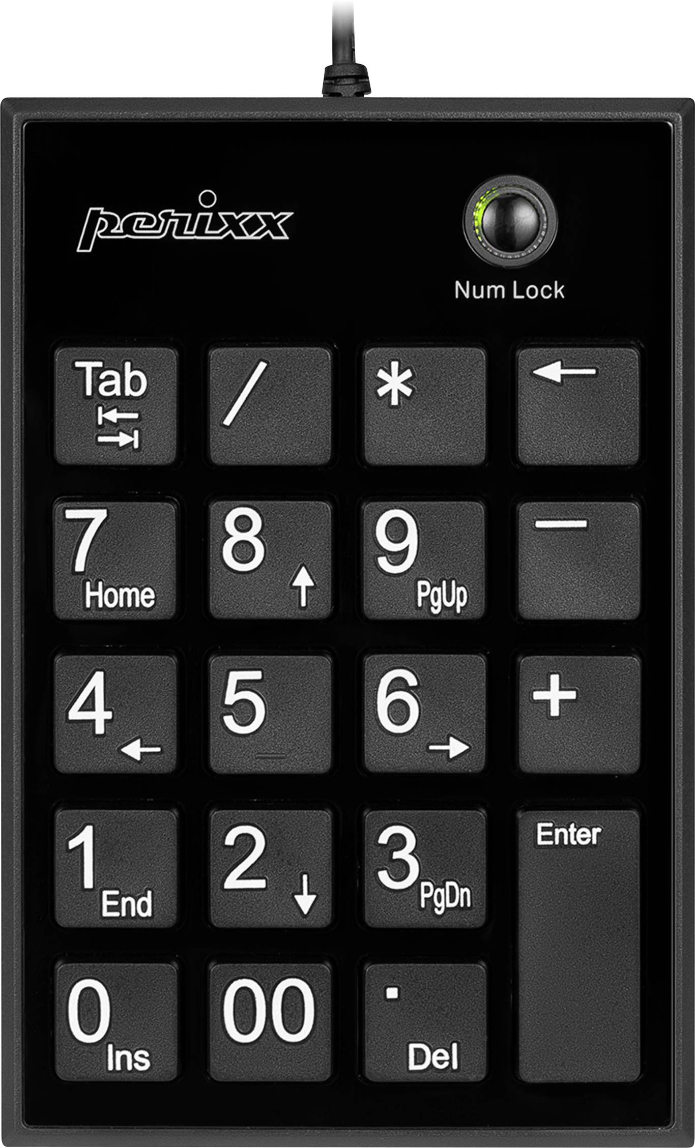 Tastiera numerica esterna nera con 18 tasti, inclusi i tasti freccia e invio. Adatta per inserimenti numerici aggiuntivi.