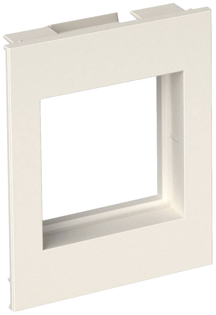 Un telaio rettangolare bianco in plastica con un ritaglio interno quadrato. Adatto per il montaggio a parete o per la copertura.