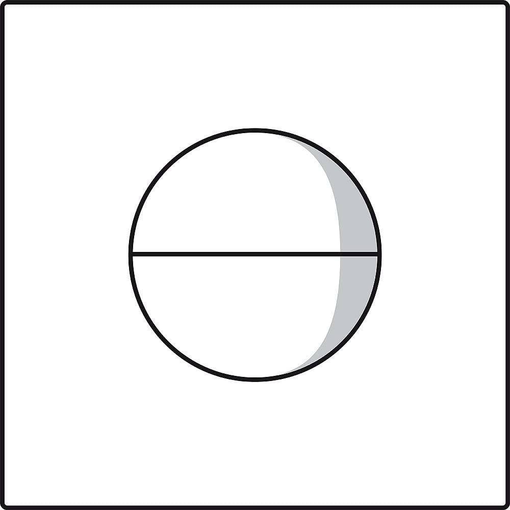 Un cerchio con una linea orizzontale al centro, che mostra un'ombreggiatura grigia semitrasparente sul lato destro.