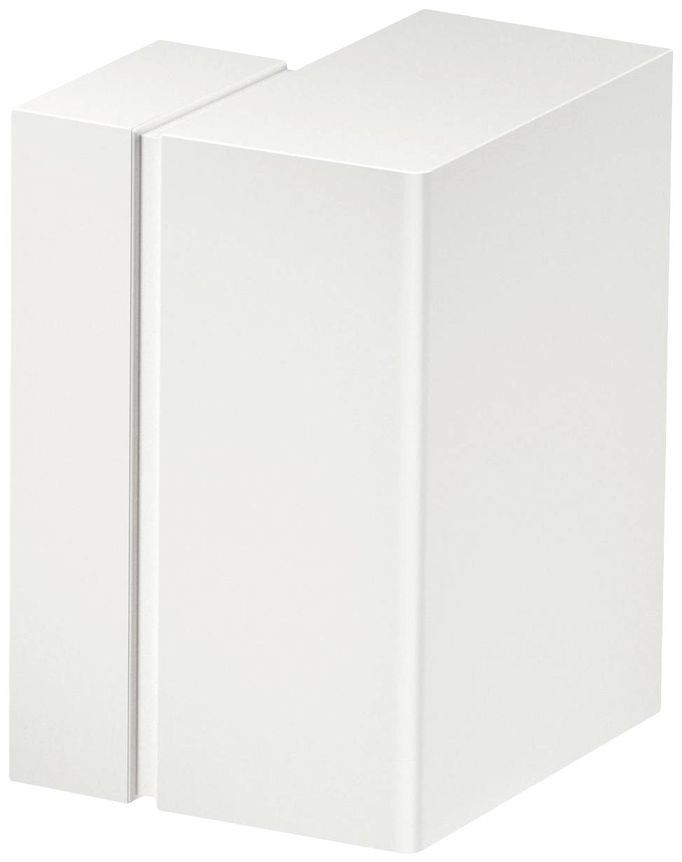 Maniglia per porta quadrata bianca in metallo con bordi arrotondati.
