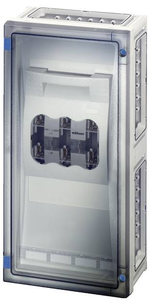 Un quadro elettrico con involucro trasparente che mostra la vista interna dei componenti elettrici.