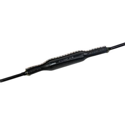 Un componente nero cilindrico con estremità curve e scritta stampata. Collega due cavi e potrebbe essere un termistore.