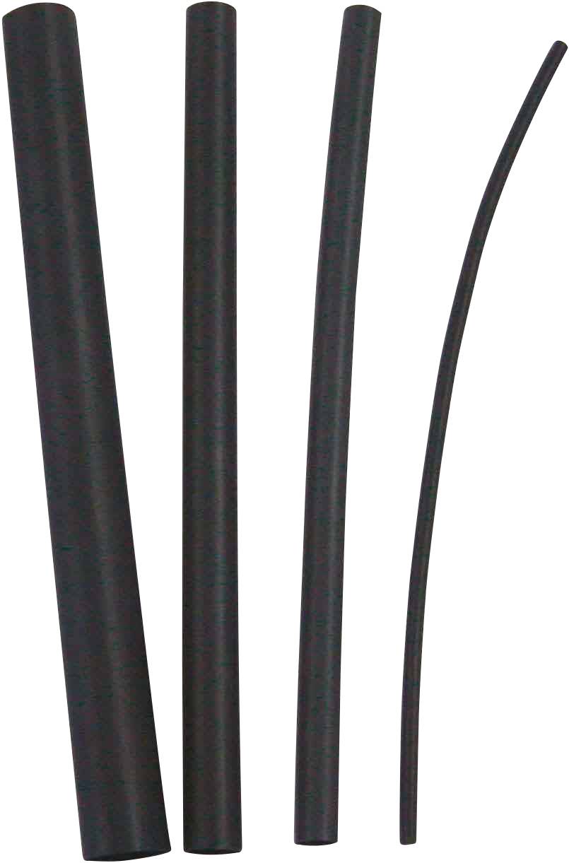 Quattro cannucce scure in materiale flessibile, tre dritte e una curva, su sfondo bianco.