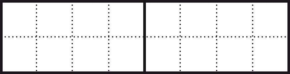 Diagramma con due linee orizzontali e quattro linee verticali che dividono l'immagine in sezioni uniformi.