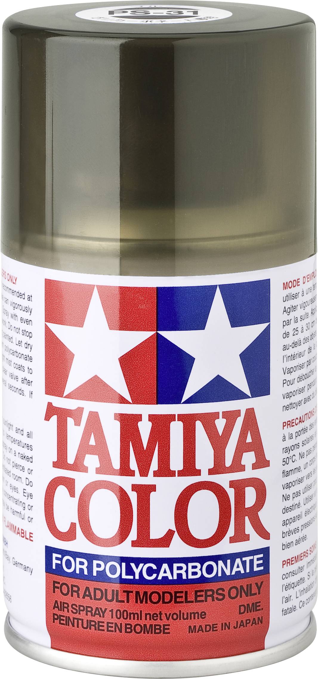 'Bomboletta spray colore Tamiya per policarbonato. Adatta a modellisti adulti. Contenuto 100 ml. Prodotto in Giappone.'