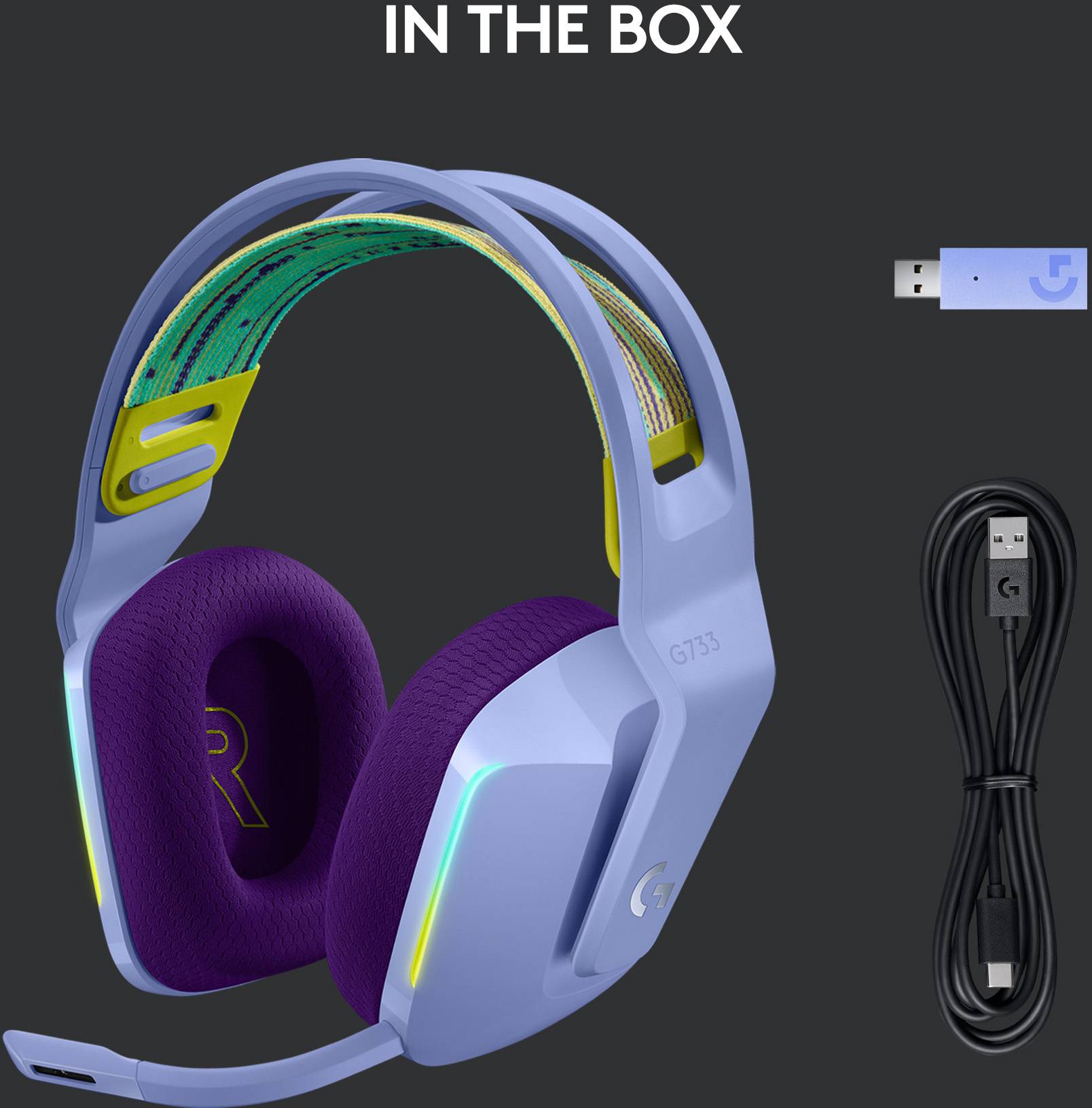Logitech Gaming G733 LIGHTSPEED Cuffie On Ear Senza fili (via radio) 7,1 Surround Viola regolazione del volume Gaming-14