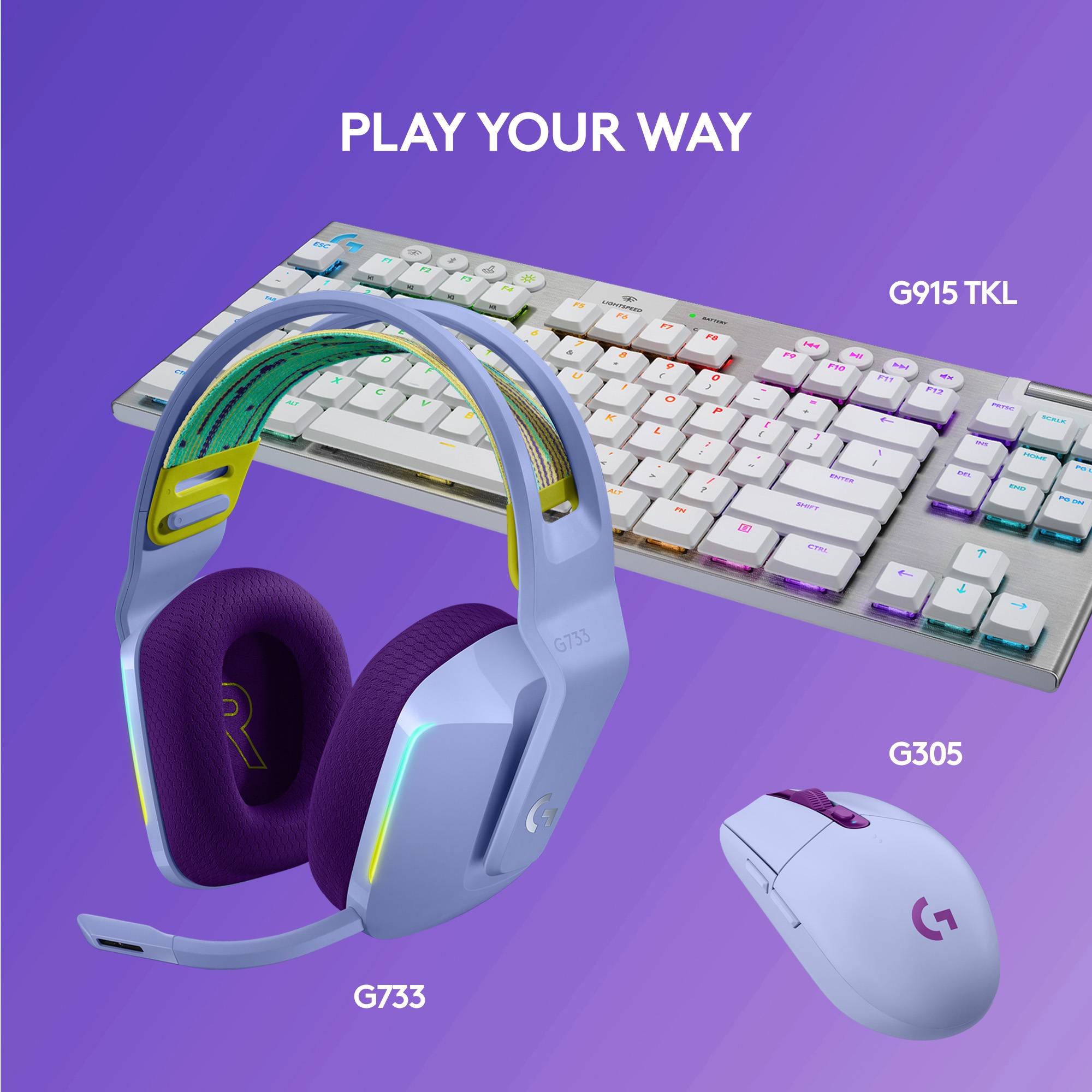 Logitech Gaming G733 LIGHTSPEED Cuffie On Ear Senza fili (via radio) 7,1 Surround Viola regolazione del volume Gaming-16