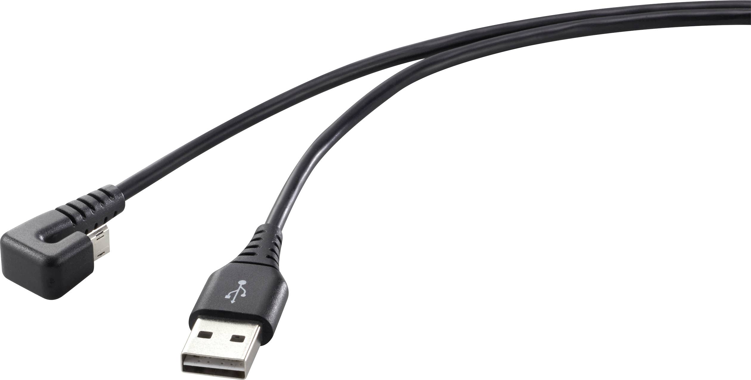 Cavo USB con spina USB standard e spina Micro-USB ad angolo, adatto per la ricarica o il trasferimento dati.