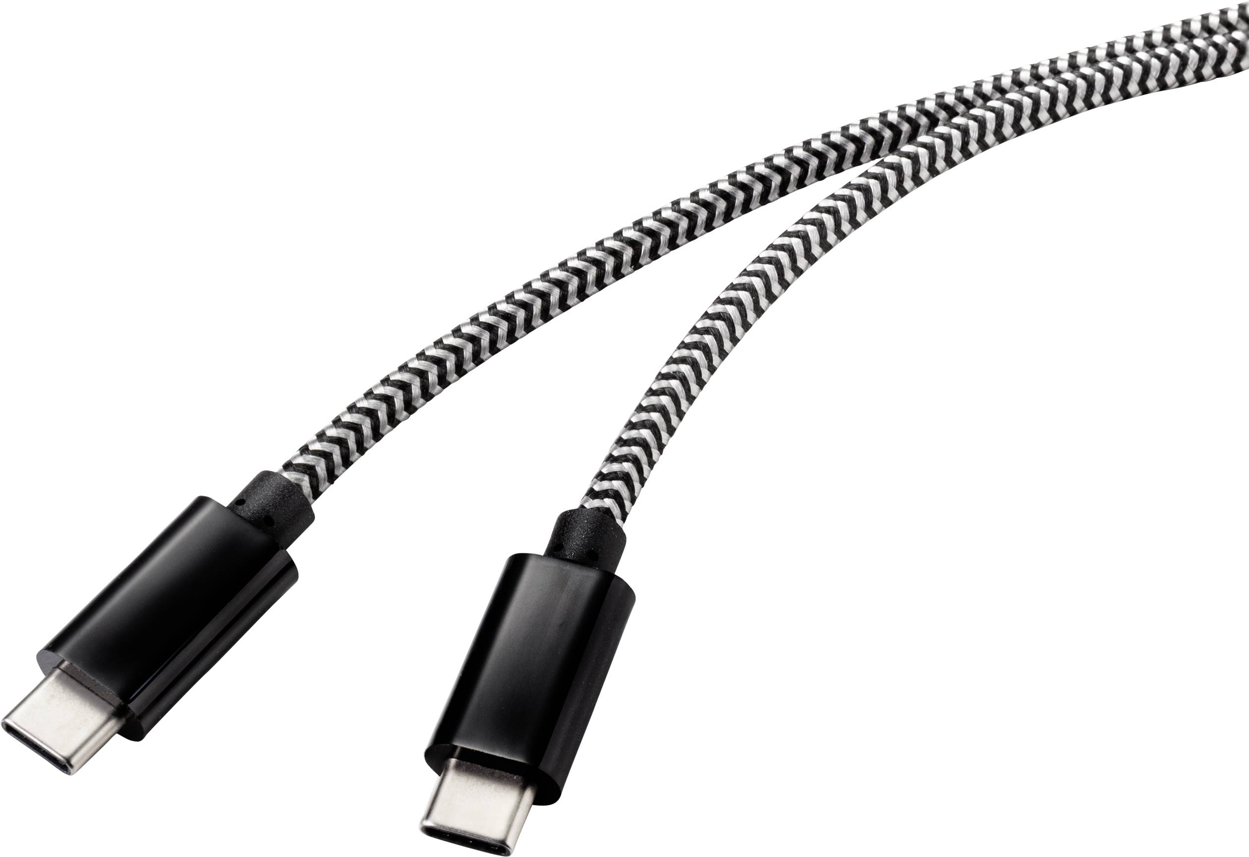Due cavi USB-C con guaina intrecciata bianco e nero, posizionati uno accanto all'altro.
