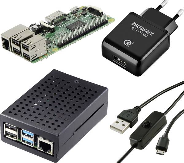 TRU COMPONENTS Pure Set Raspberry Pi® 3 B 1 GB 4 x 1.2 GHz incl. cavo di alimentazione, incl. custodia